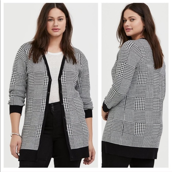 Torrid Plaid Houndstooth Slub Cardigan Size 2X